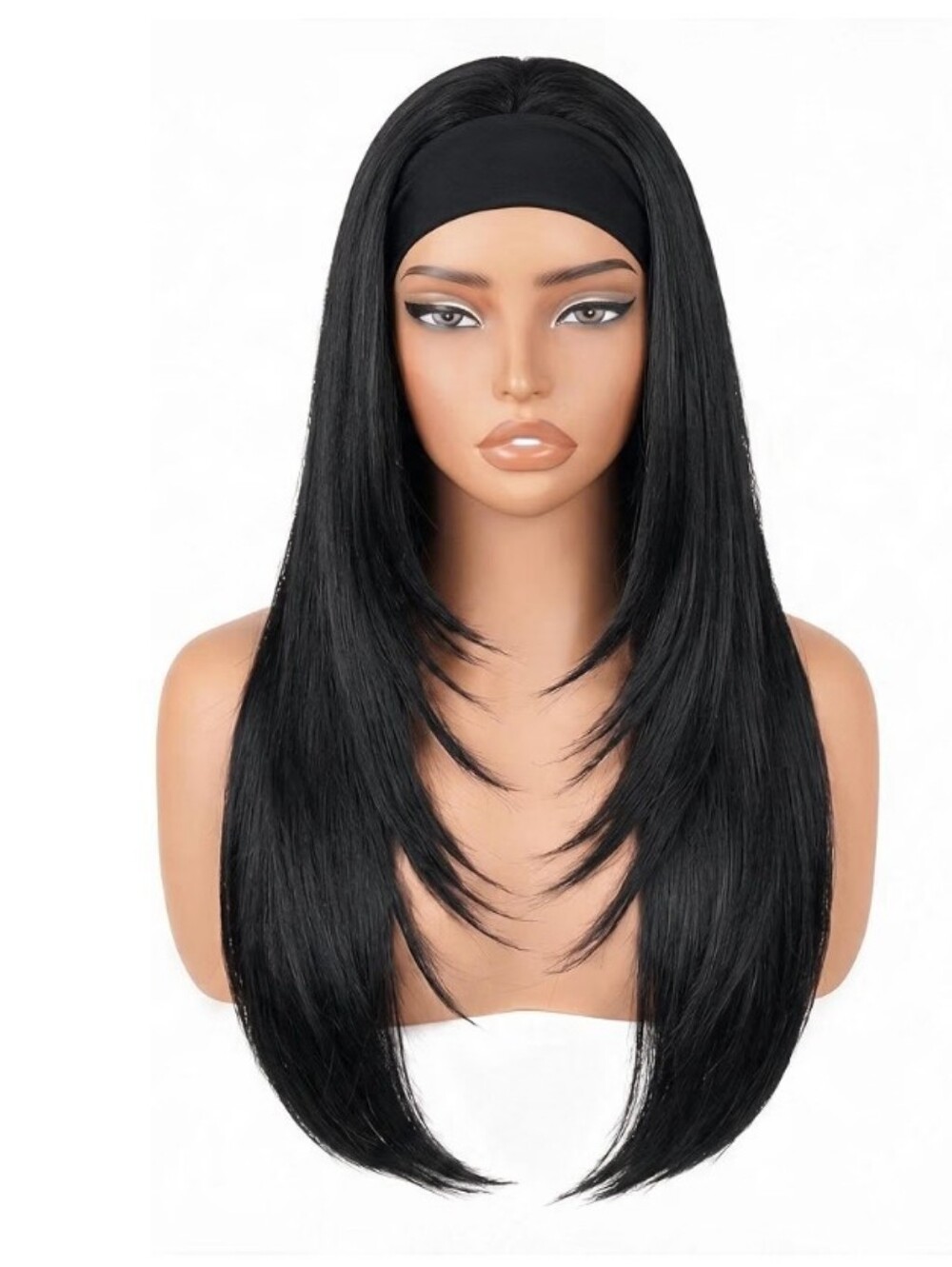 Layered Long Straight Headband Wig Wear & Go Glueless Black 26" 180% Density